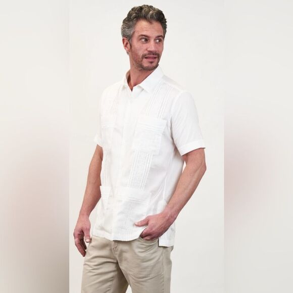 San Cristobal Short Sleeve 4-Pocket Havana Classic Guayabera Small White Casual - Picture 3 of 10
